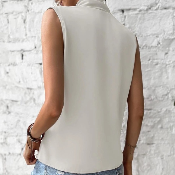 023 Luxe Satin Overlap Sleeveless Work Office Top - Picture 4 of 5